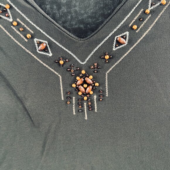 Ann‎ Taylor Loft Womens Tank Dress Extra Large Brown Beaded Pullover Sleeveless - Picture 3 of 8